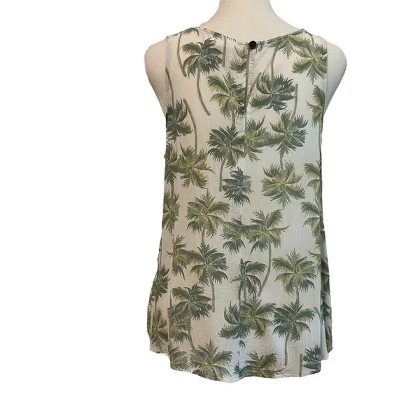 A.N.A. Bernie Palm Tree Print Cream Green Sleeveless Top Size S - Picture 3 of 6